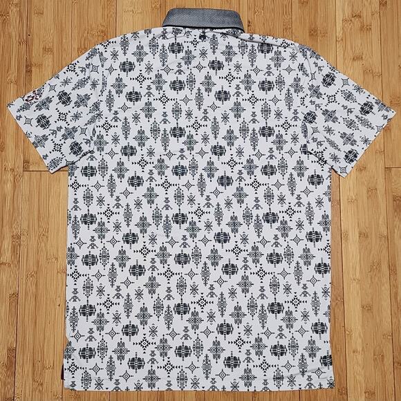 Greyson Spirit World Polo Golf Shirt Men M Arctic White All Over Print Wolf Logo - Picture 6 of 7